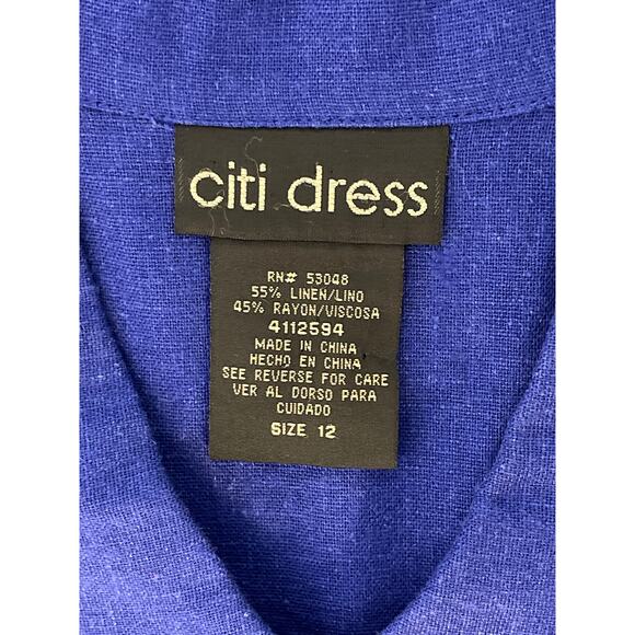Citi Dress Short Sleeve Linen Blend  Button Up Top Blue with Embroidery Size 12 - Picture 3 of 8